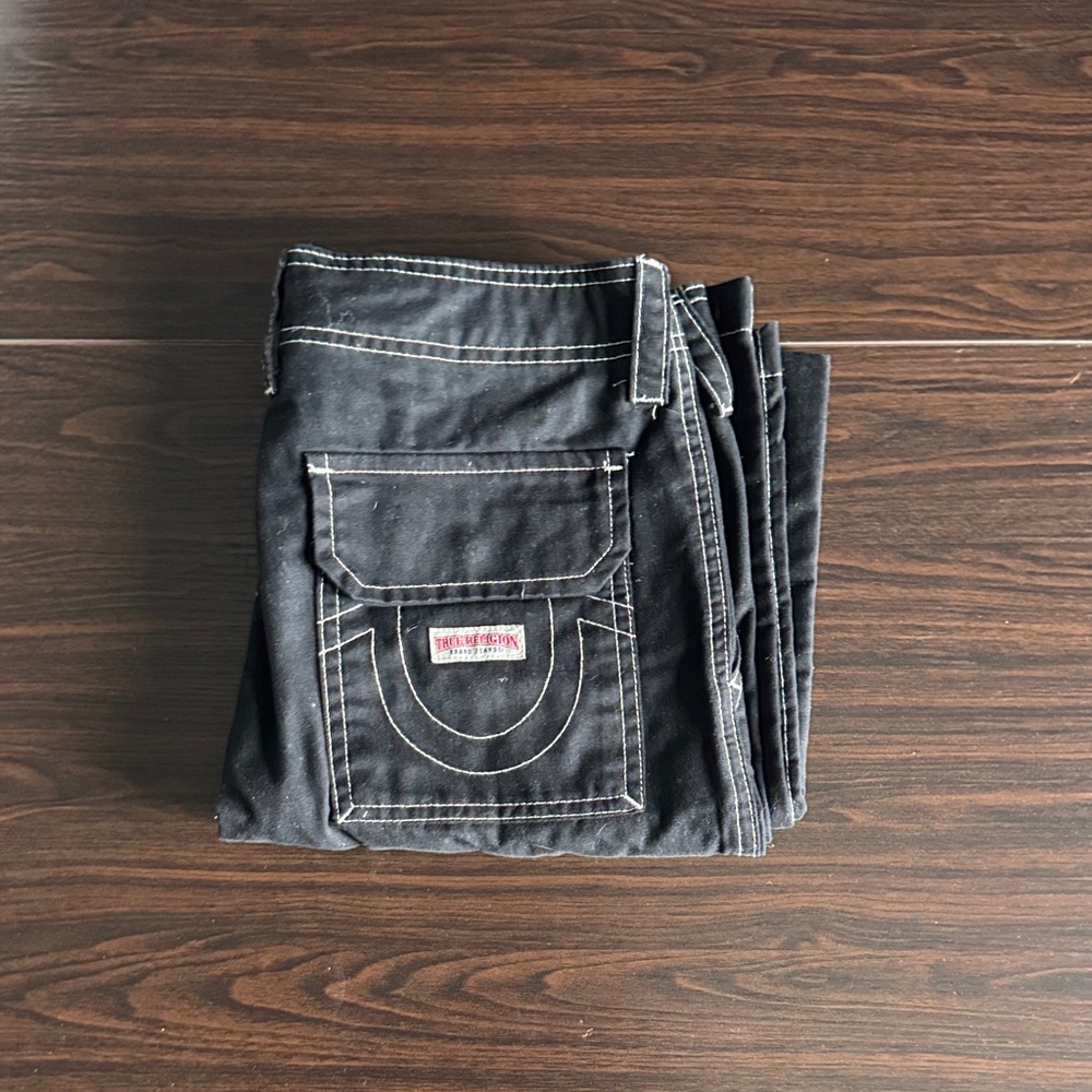 Black womens True Religion Jeans with Signature Back Pocket Stitching